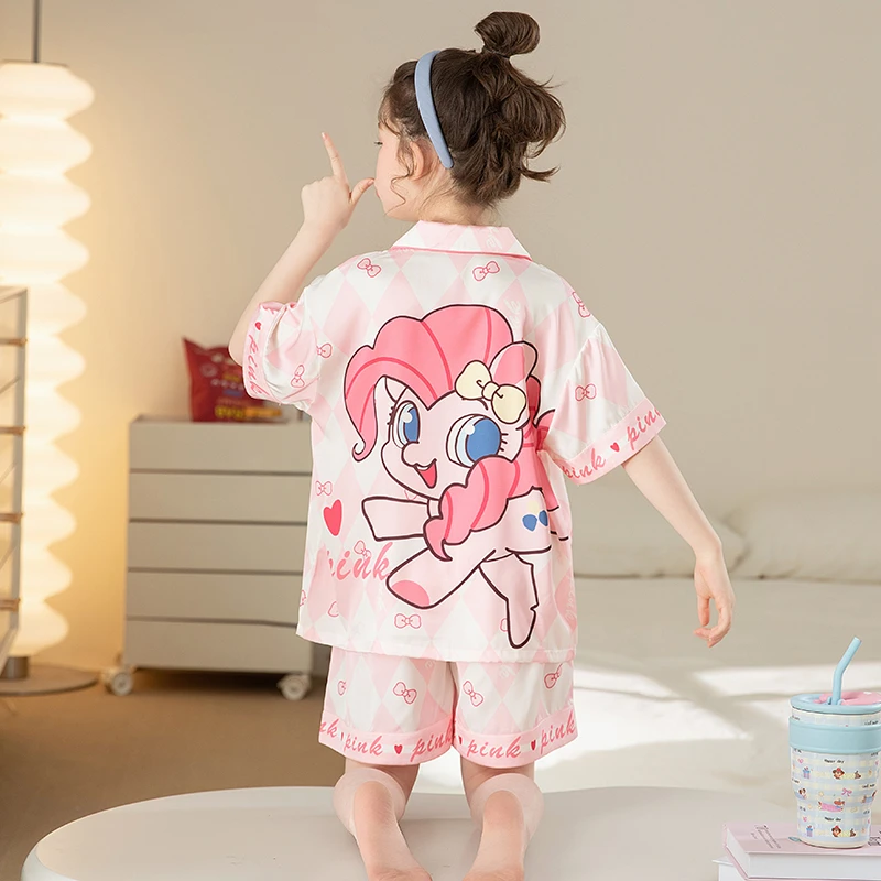 bejirog/北极绒中小童夏季薄款短袖短裤冰雪丝女童可外穿睡衣套装