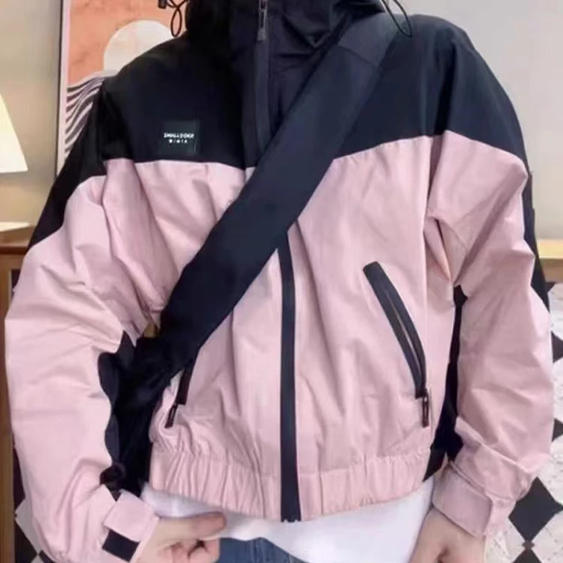 撞色拼接棒球服女高级感连帽冲锋衣时尚休闲百搭上衣外套 2572