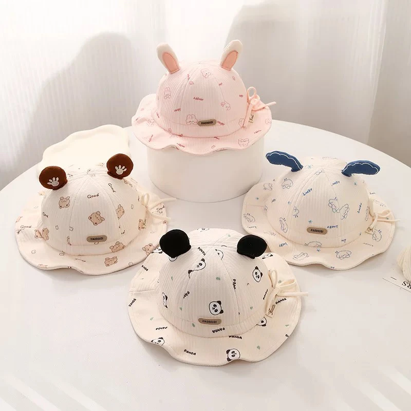 儿童卡通小动物帽子婴儿婴幼儿春秋款防风渔夫帽小月龄宝宝渔夫帽