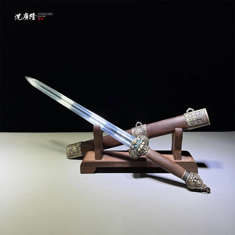 龙泉沈广隆- 小永乐 黄铜乌金木 双槽花纹钢 宝剑 未开刃