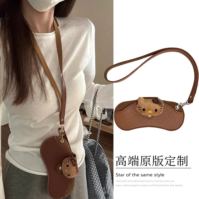宅女黑皮Kitty猫可爱眼镜盒太阳墨镜包ins收纳眼镜保护袋挂脖饰品