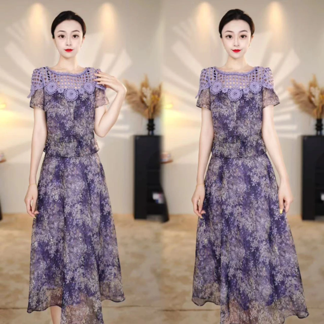 2025夏季新款气质时尚高级感显瘦镂空设计假两件连衣裙
