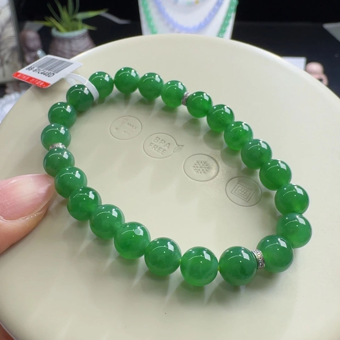 未镶嵌手链翡翠冰胶辣阳绿单圈7.8mm