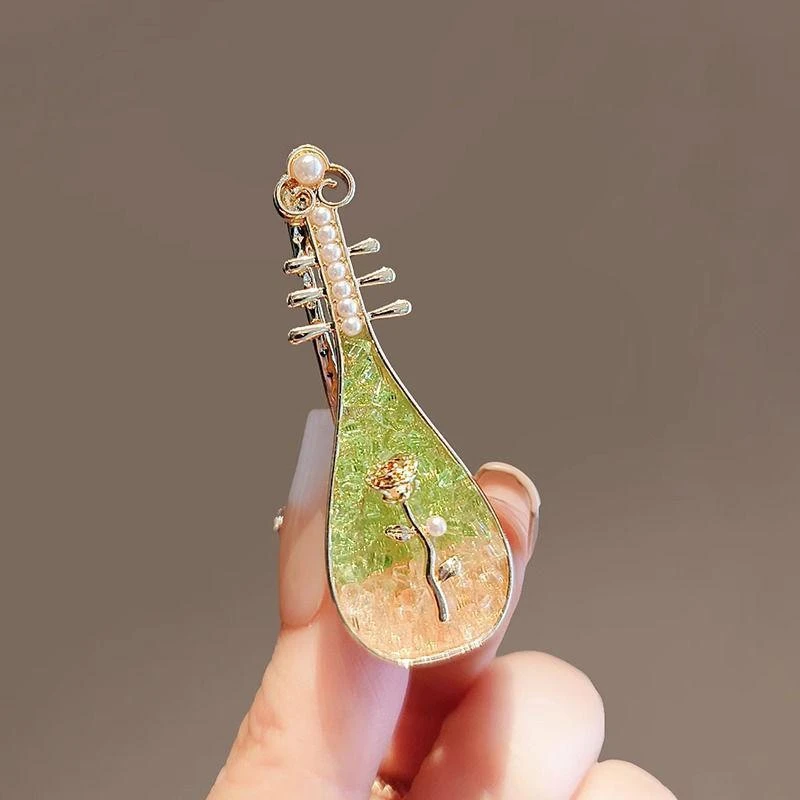 新中式玫瑰花琵琶发夹小众侧边夹刘海夹创意碎发夹子古风发卡头饰