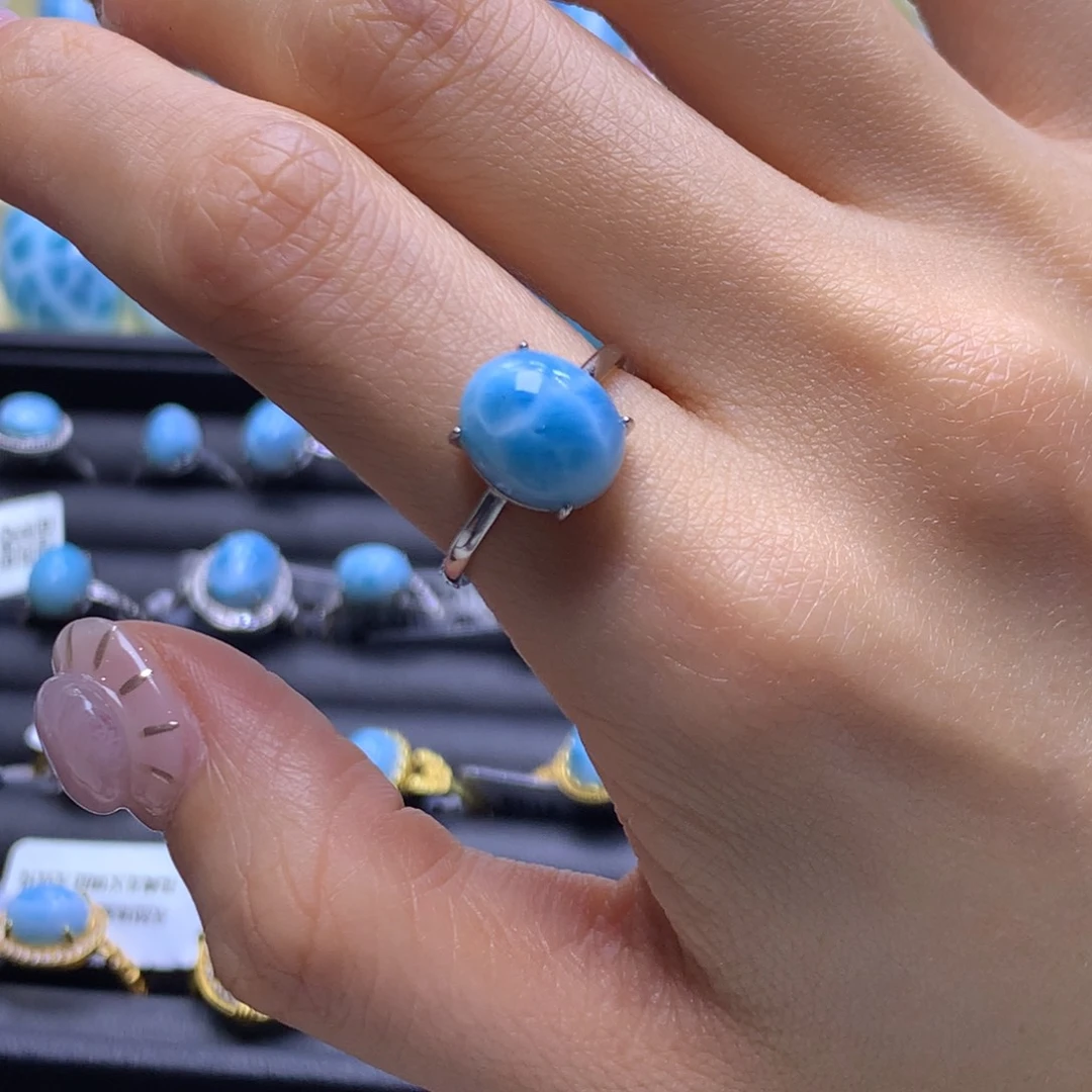 针钠钙石（海纹石）未镶嵌戒指小蛋面戒指