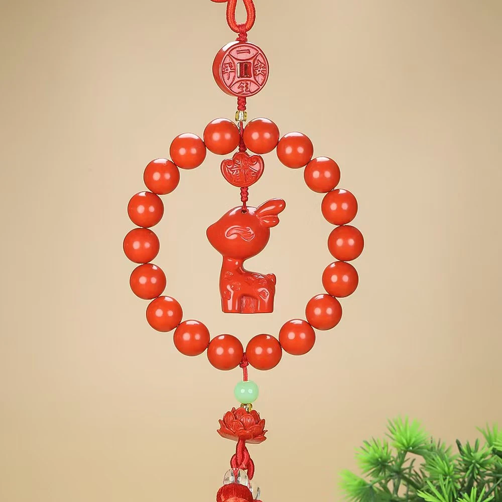 含辰砂工艺品朱砂小鹿车挂车载时尚后视镜饰品居家送礼佳品