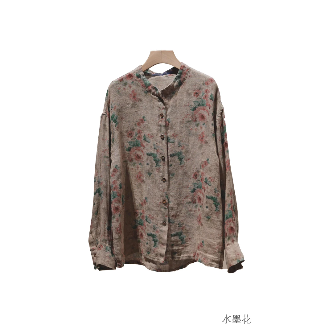 布衣分享 2411112 原创设计春秋色织雨露麻印花立领高品衬衣衬衫