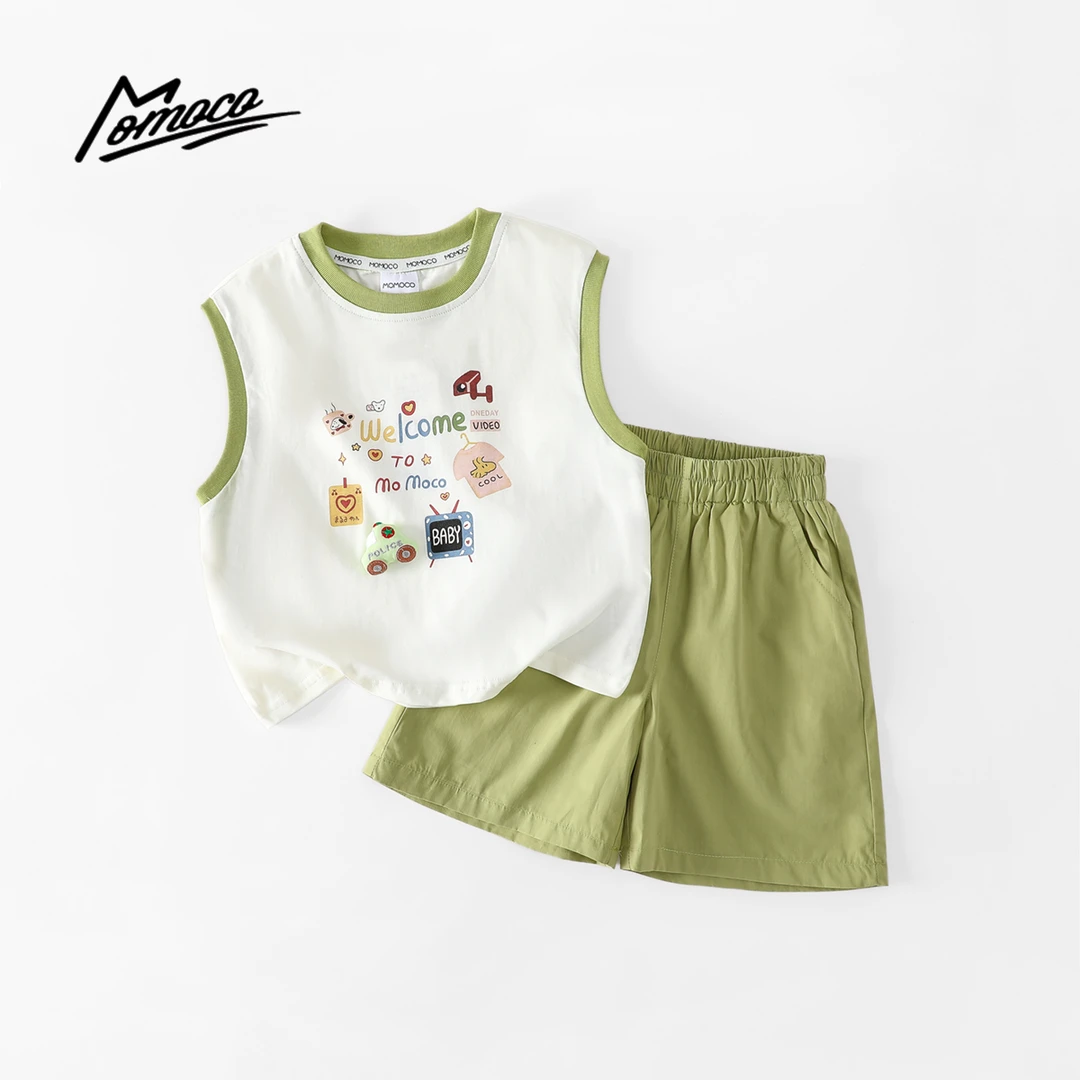 MOMOCO夏季男童时尚绿野仙踪韩版小汽车公仔无袖套装77230580054