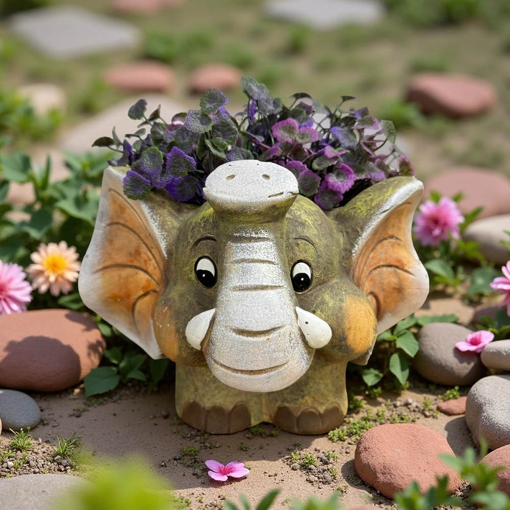 大象仿真动物花盆美式乡村阳台装饰庭院花园幼儿园卡通家居摆件