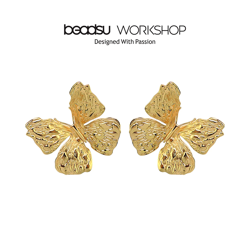 铜合金耳饰 beadsu workshop 熔岩纹展翅蝴蝶耳环 耳针款 ME140