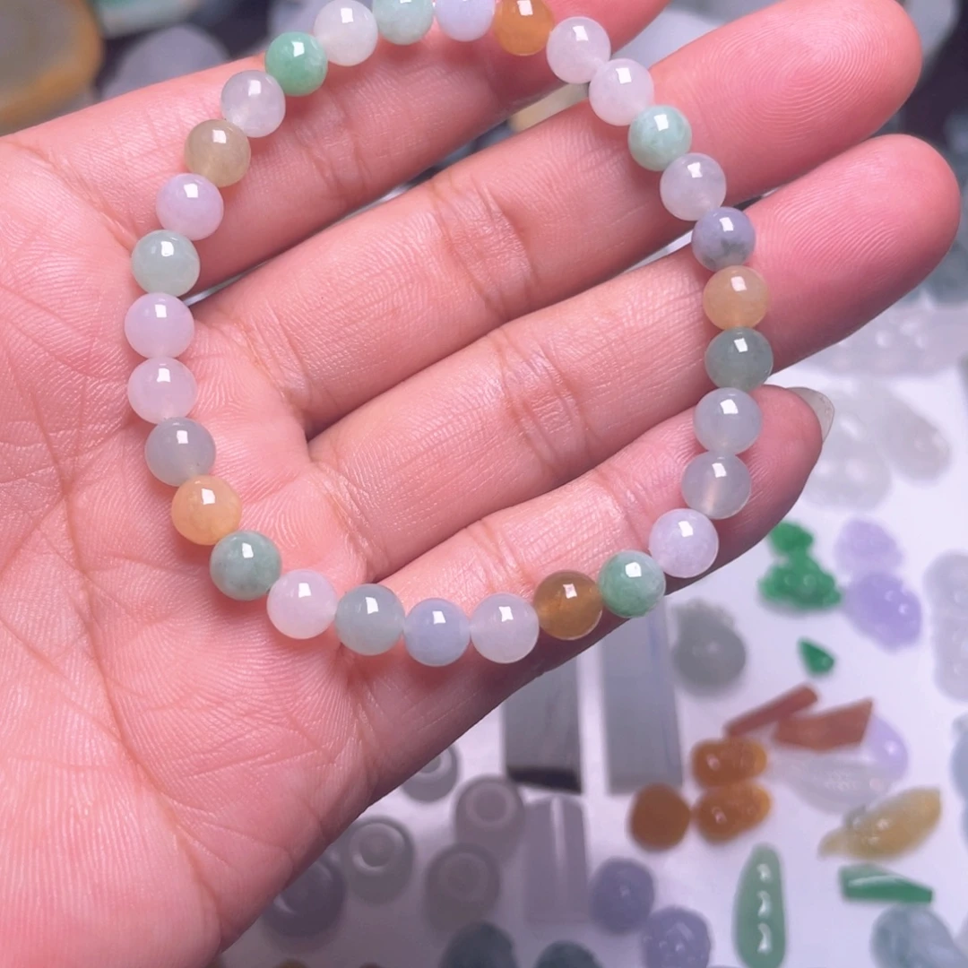 翡翠未镶嵌耳饰三彩手串