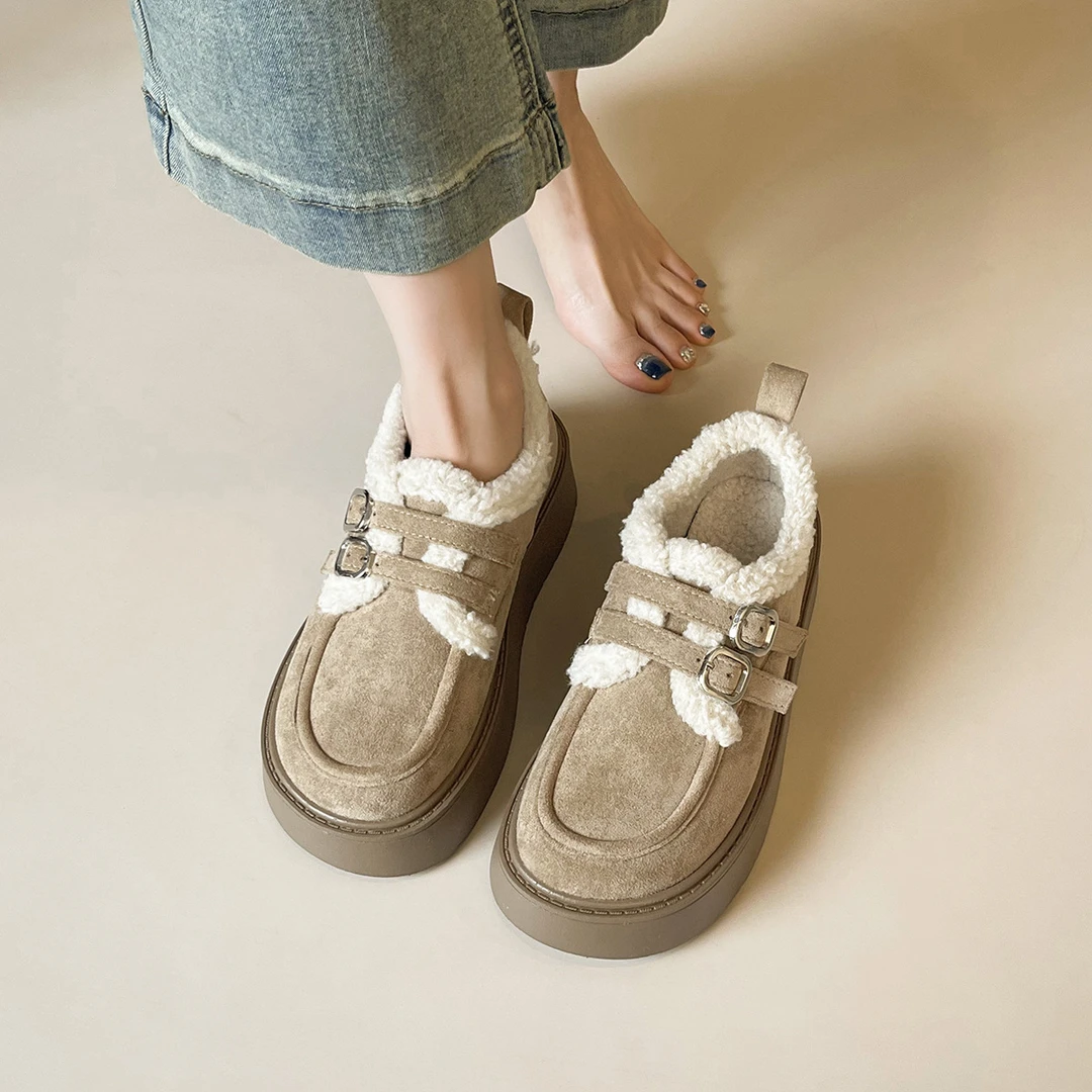 厚底加绒豆豆勃肯鞋女2025新款秋冬季乐福鞋博肯棉鞋子毛毛雪地靴
