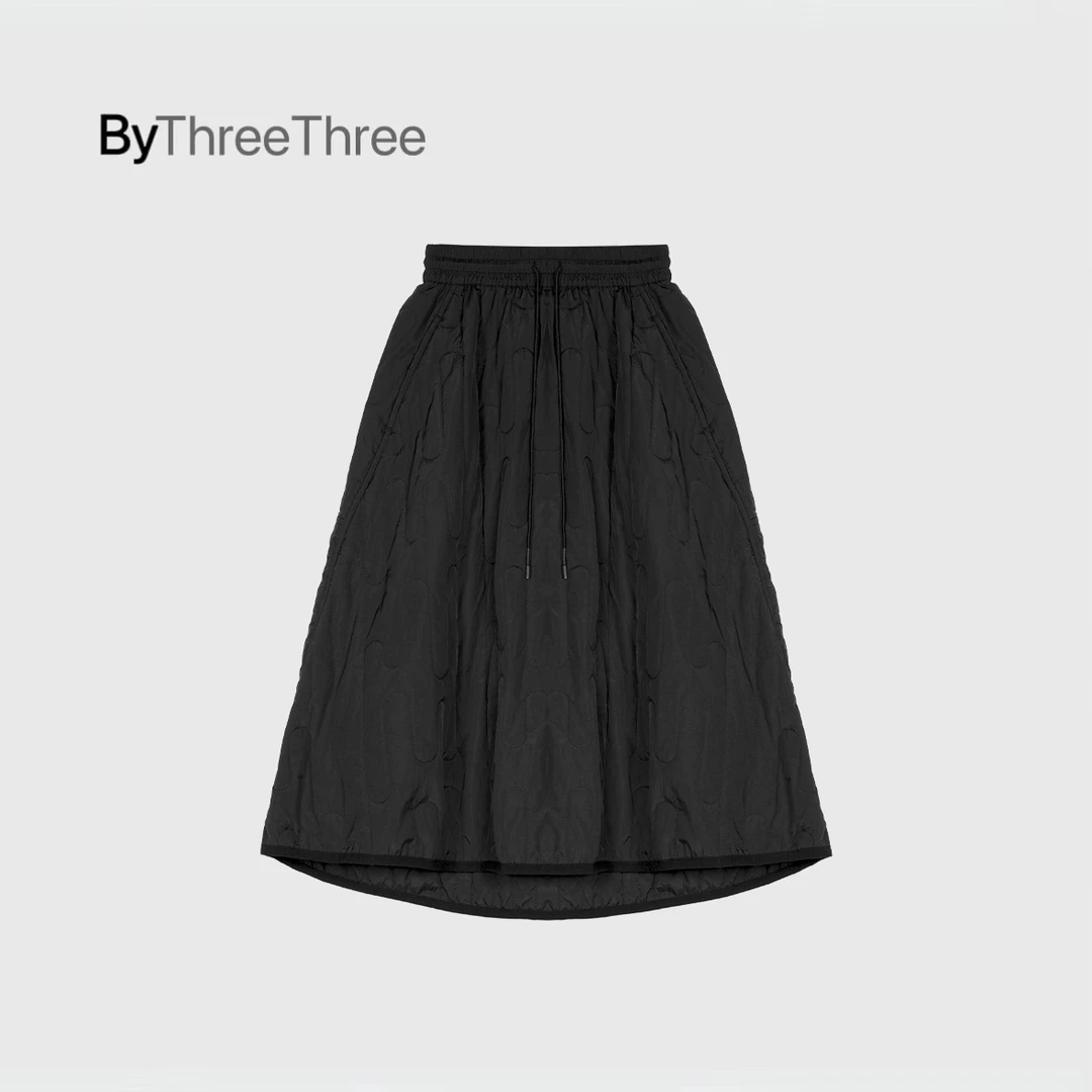 【LiuSanSan】几何变奏极简菱格压线松紧腰半身裙