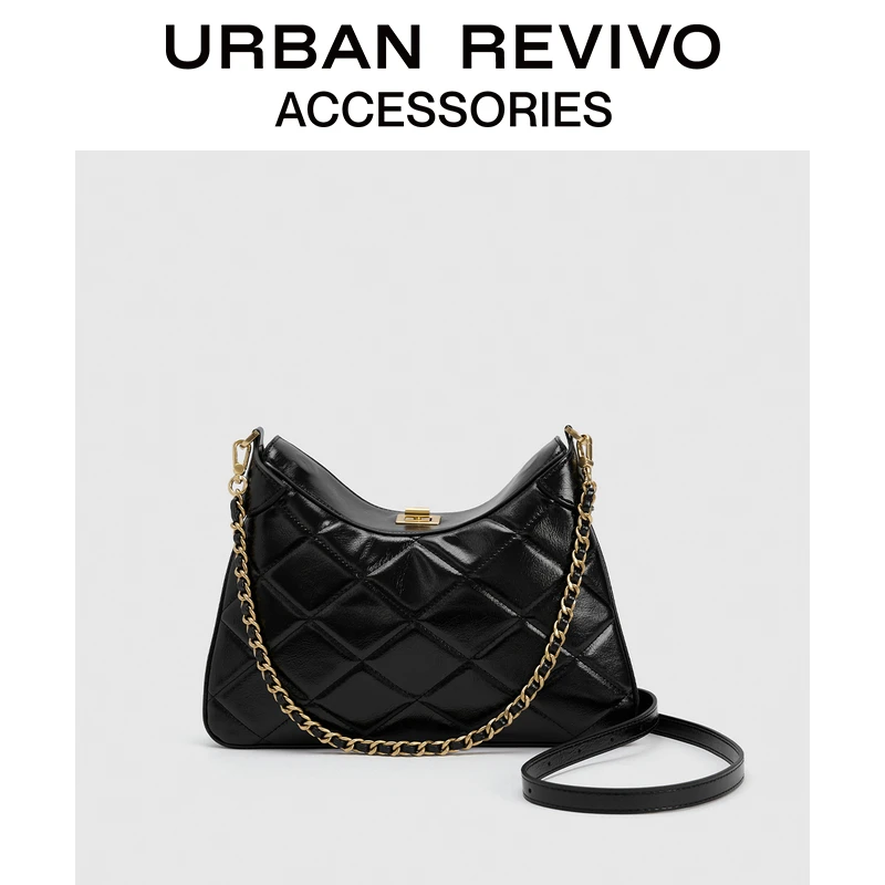URBAN REVIVO2025春季新款女士通勤绗缝单肩斜挎包UAWB50058