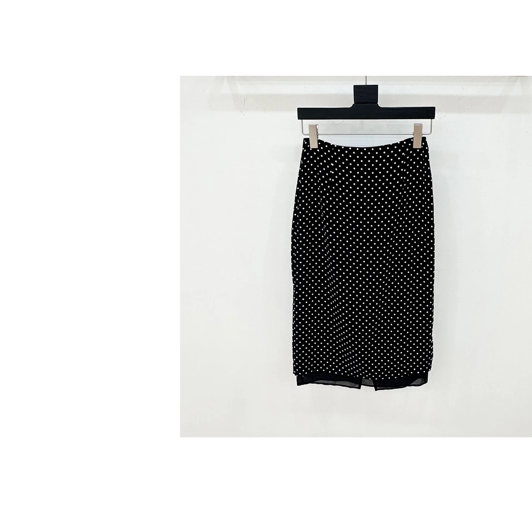 【西西高定】 简约气质韩系波点拼接雪纺开叉包臀裙