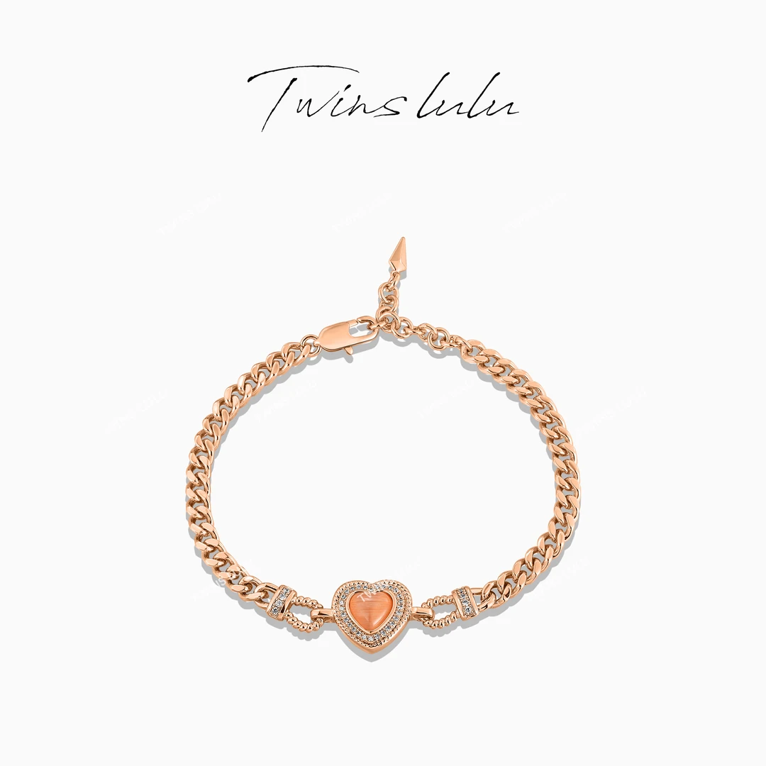 TWINS LULU 镀K金 ins轻奢气质时尚百搭经典纽纹爱心手链TSS7662