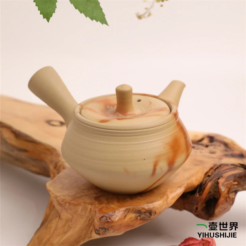 日本常滑烧 初代友仙 白泥火榉菱170ml 纯手工日式紫砂侧把陶茶壶
