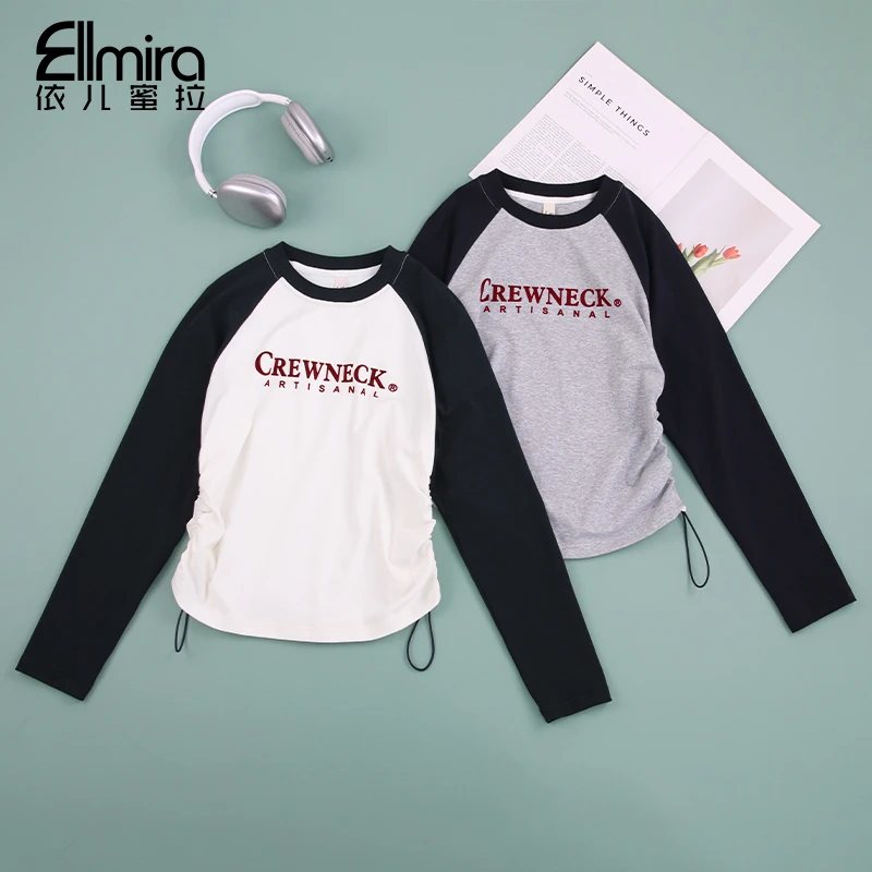 【悦姿】9418长袖T恤秋装打底衫百搭收腰显瘦修身圆领上衣洋气时尚