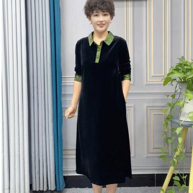 妈妈连衣裙秋季新款高品质丝绒显瘦遮肚大码洋气减龄中老年女装