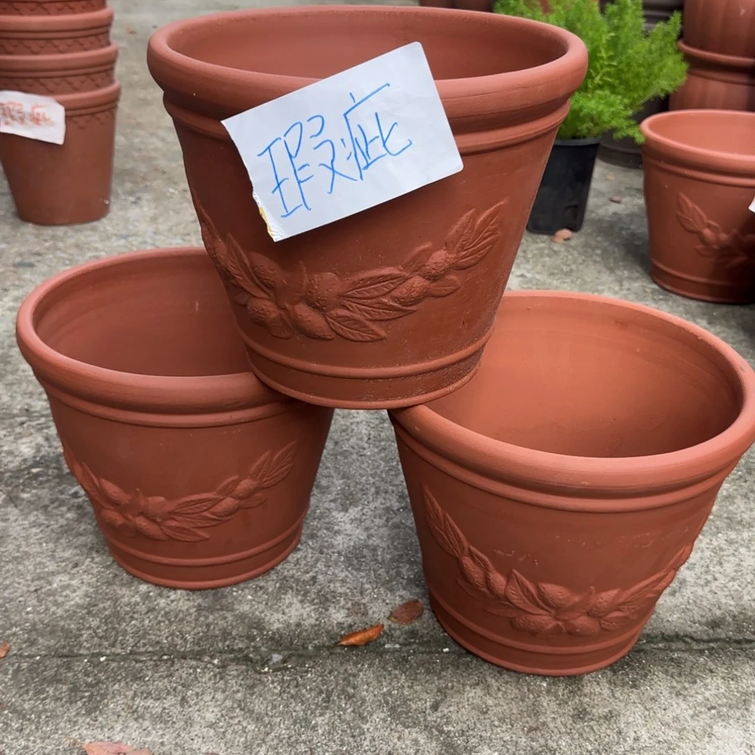 花盆朱泥口30高24宜兴紫砂瑕疵粗糙花泥