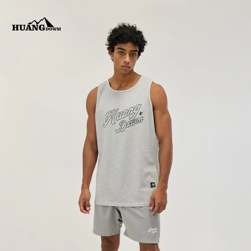 夏季LOGO印花新款纯棉圆领t恤情侣宽松休闲运动背心