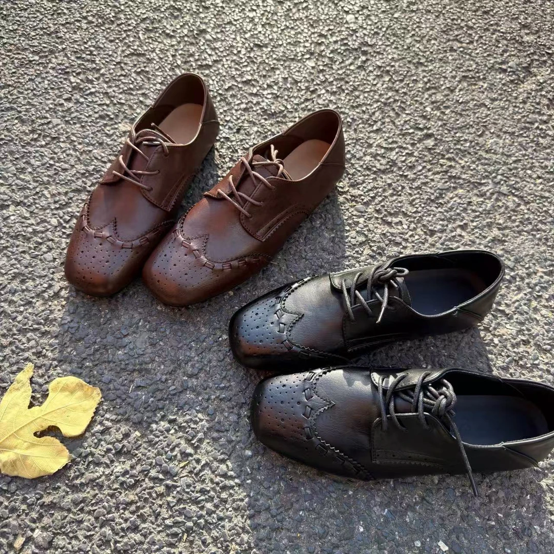 高级感手工雕花布洛克26年早春新款小单鞋-HGX2512291