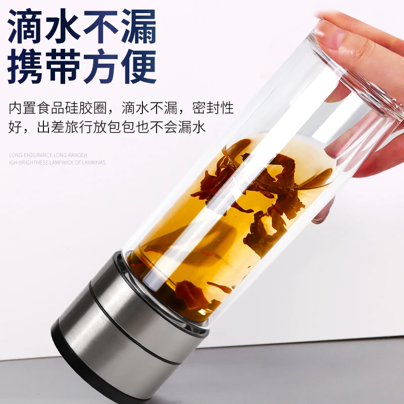 透明一键开盖茶水分离双层隔热防烫玻璃杯水杯车载便携高硼硅茶杯