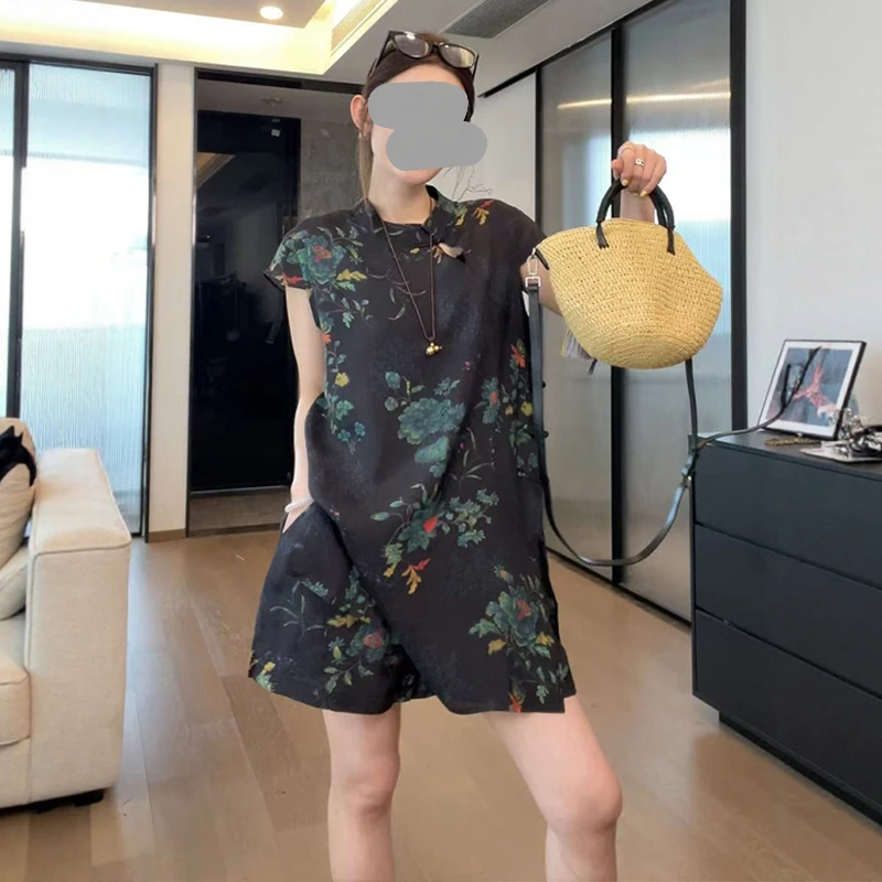 大方得体穿搭轻奢高级感气质时尚百搭新中式国风牡丹花旗袍领套装