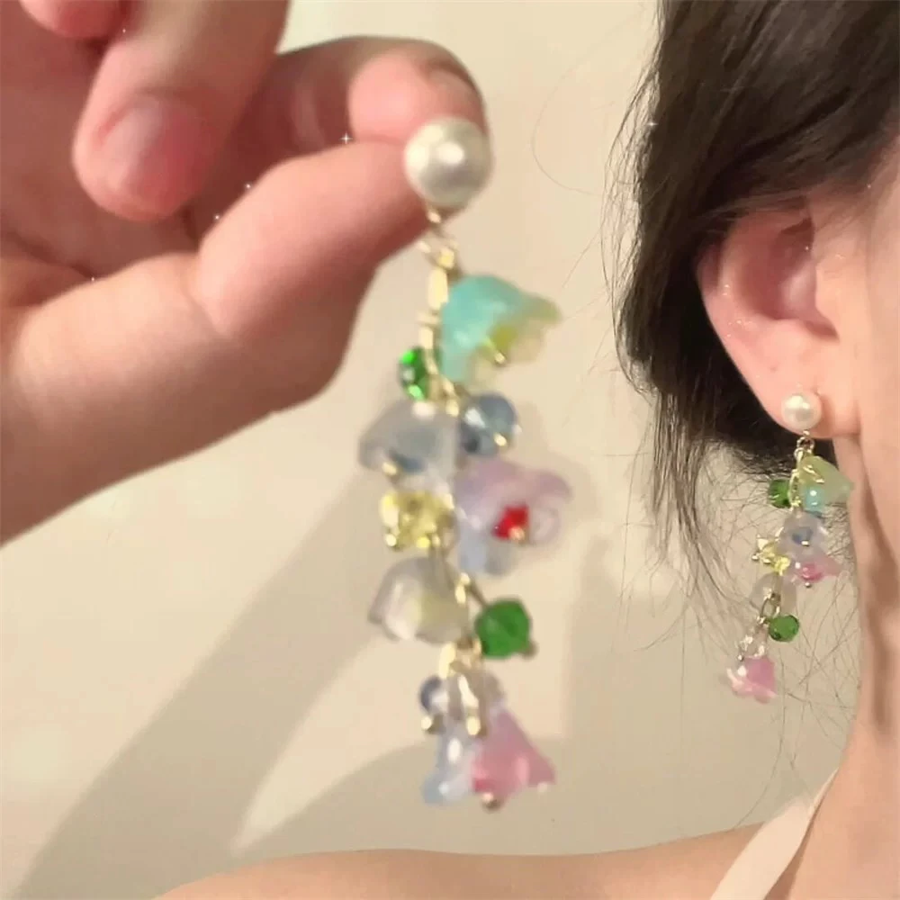 铜合金琉璃耳饰 铃兰多巴胺彩色铃兰花超仙气质海边度假耳钉032