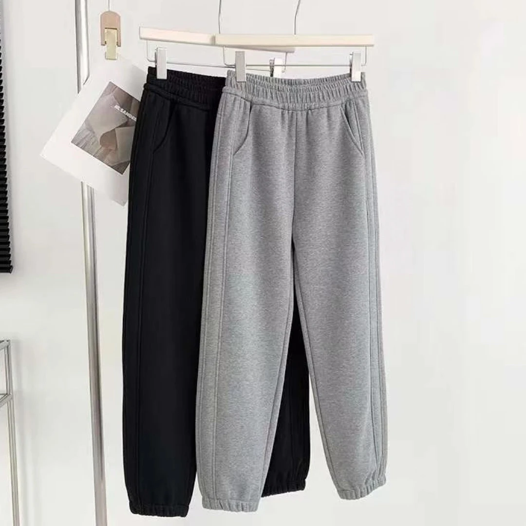 823 暖宝宝 舒适百搭 男女同款纯色松紧腰显瘦卫裤