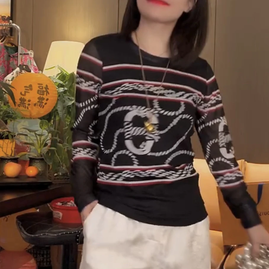 身型套头T恤时尚印花休闲风长袖气质打底衫软糯亲肤春夏新款