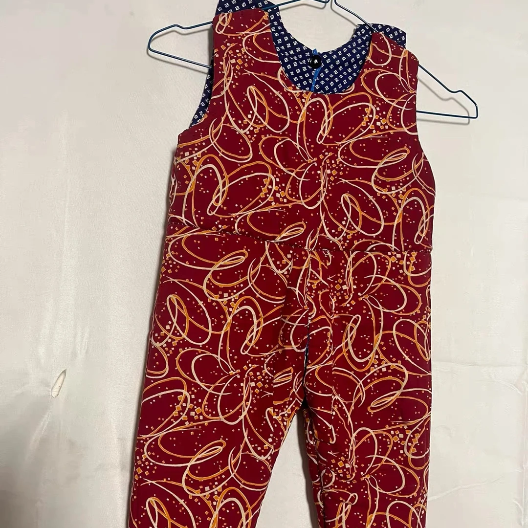 全棉加厚防寒保暖开档背带棉裤外穿宝宝背带裤红色