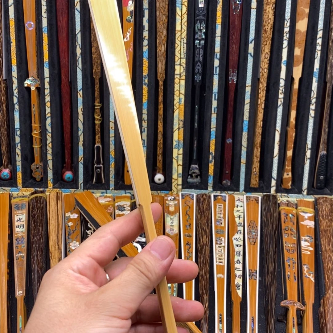 万***欢扇子玉竹和尚头文玩折扇