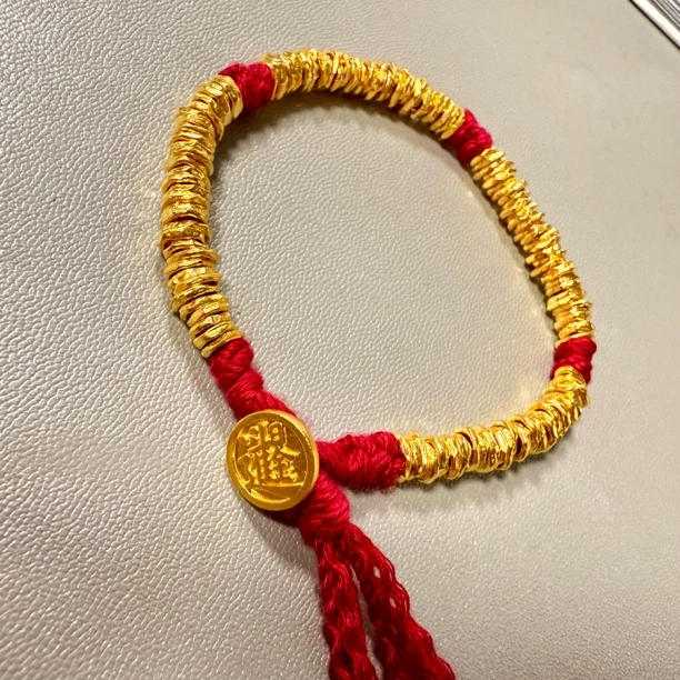 足金999·古法日进斗金盘缠手串·手工红色编绳发财素款编织复古