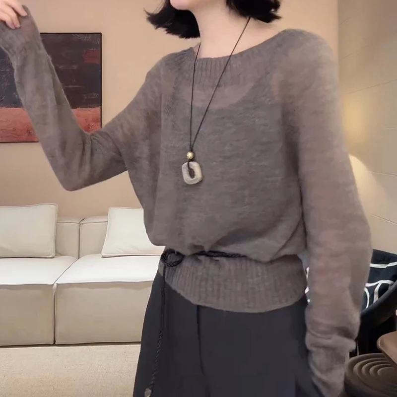 2025新款宽松中长款慵懒长袖打底衫针织衫百搭女士上衣LK2506225