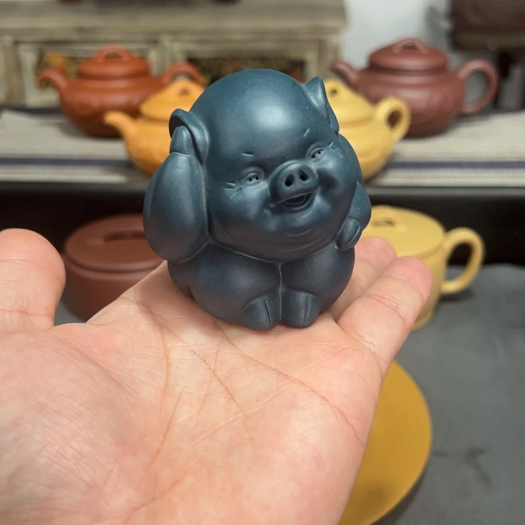茶壶紫砂?*茶宠猪绿泥