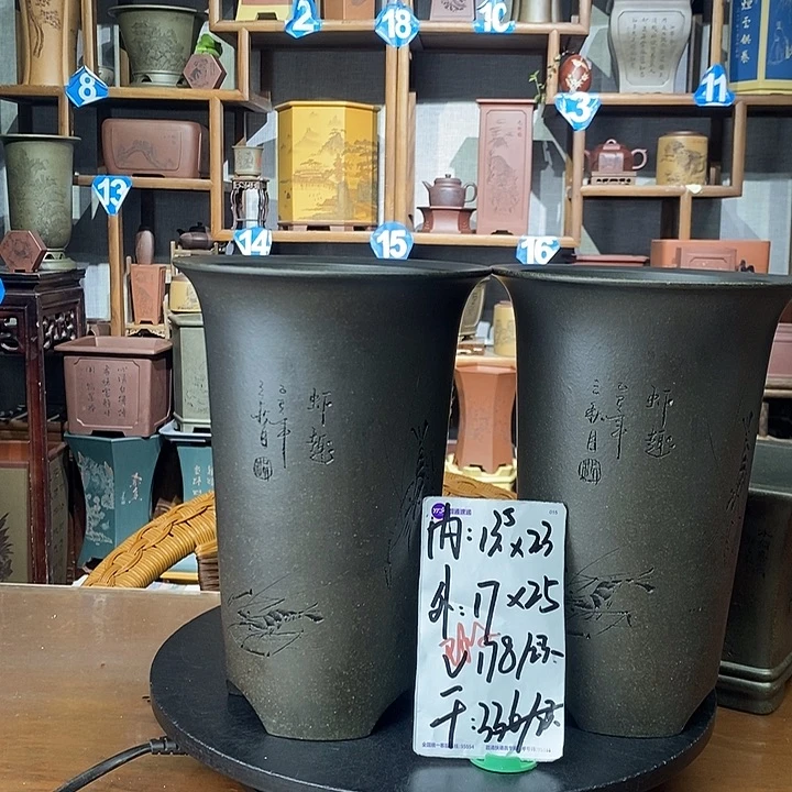 紫砂花盆天青泥微微瑕大大漏价两只178