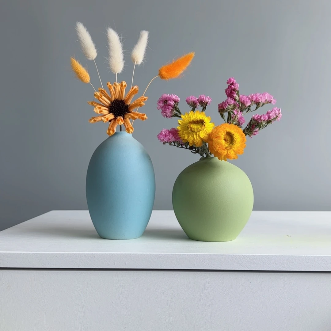 摆件陶瓷小花瓶摆件含花总高约20-30cm