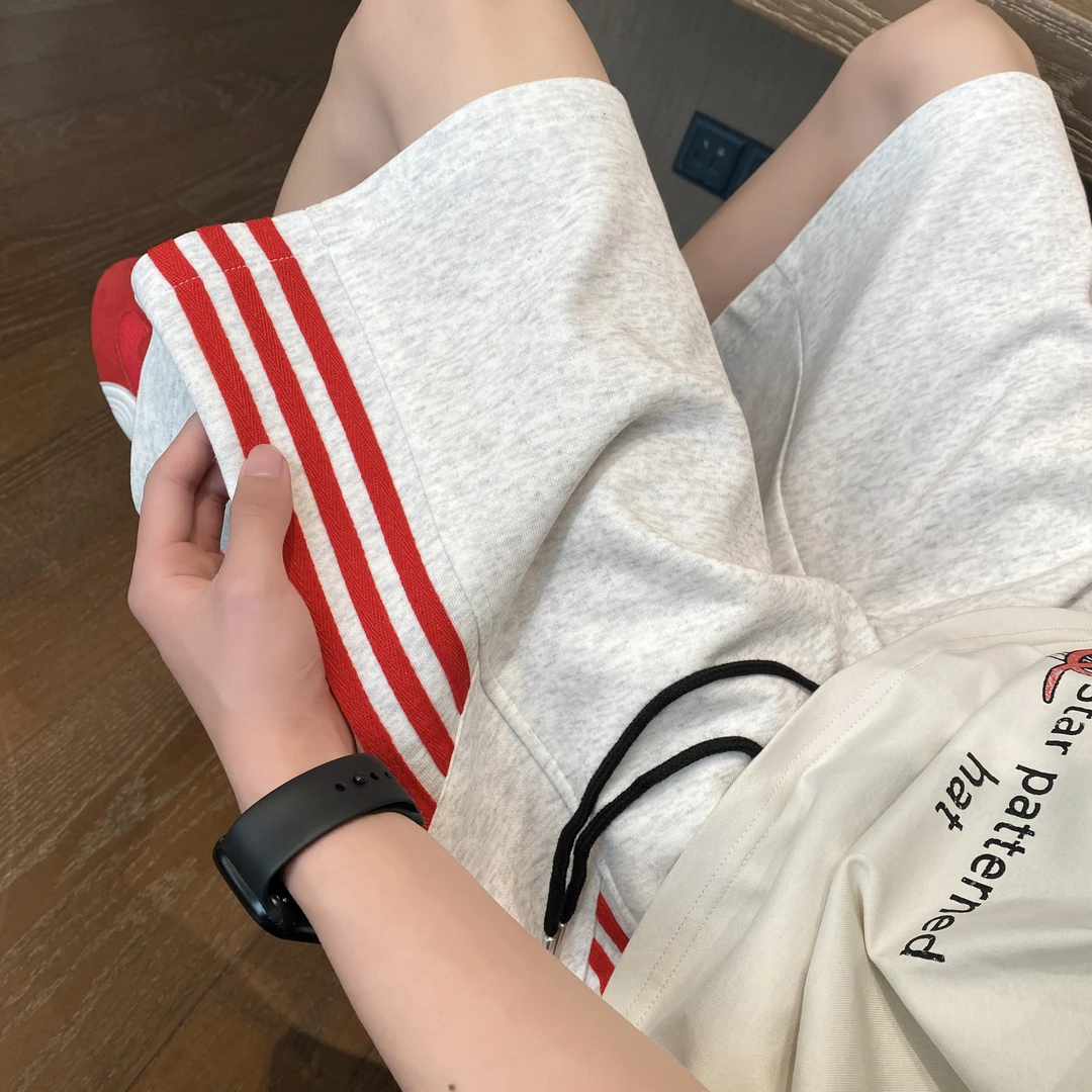 三条杠织带休闲运动短裤男款夏季美式潮牌宽松直筒阔腿五分中裤子