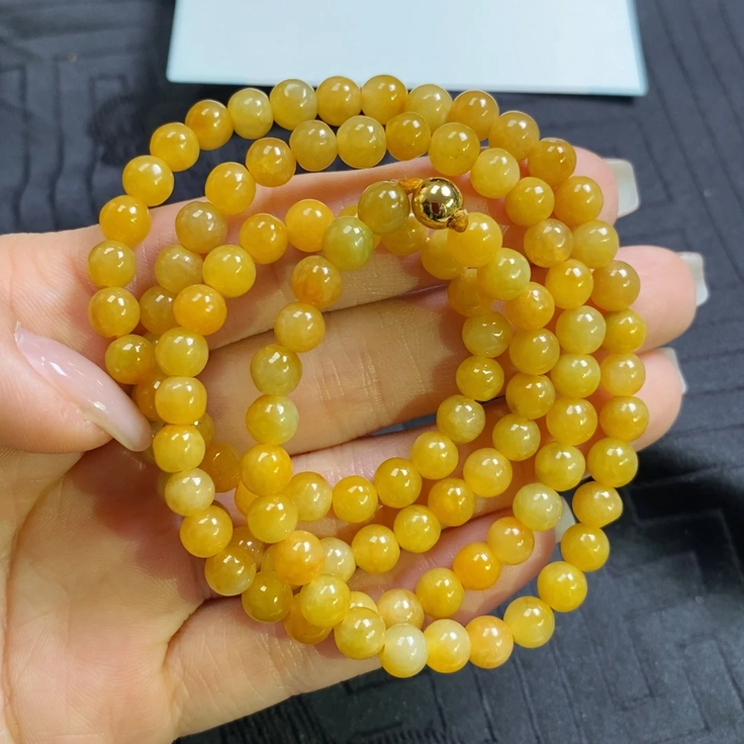 翡翠未镶嵌颈饰黄翡珠珠