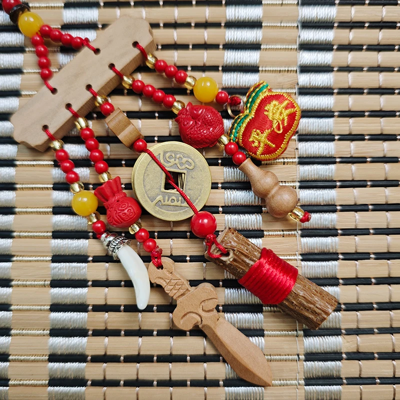 【泰山汽车挂件】健康快乐古风车内挂饰车载后视镜手工编织车挂