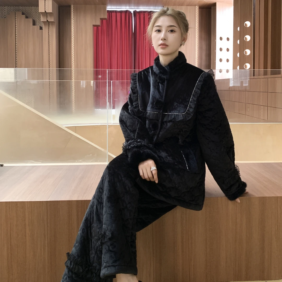原艾慕优星辰舞梦三层夹棉加绒加厚可外穿女士甜美网红睡衣套装