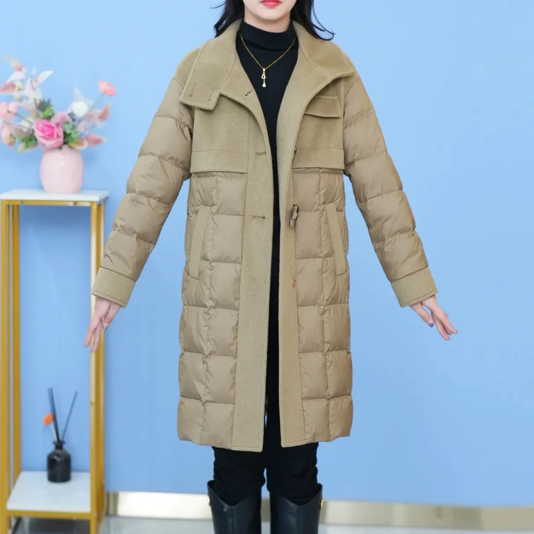 2025年轻妈妈秋冬新款时尚气质保暖白鸭绒中长款