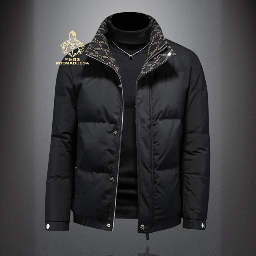 劳玛杜伽欧货印花羽绒服男士冬季休闲加厚保暖防风短款白鸭绒外套