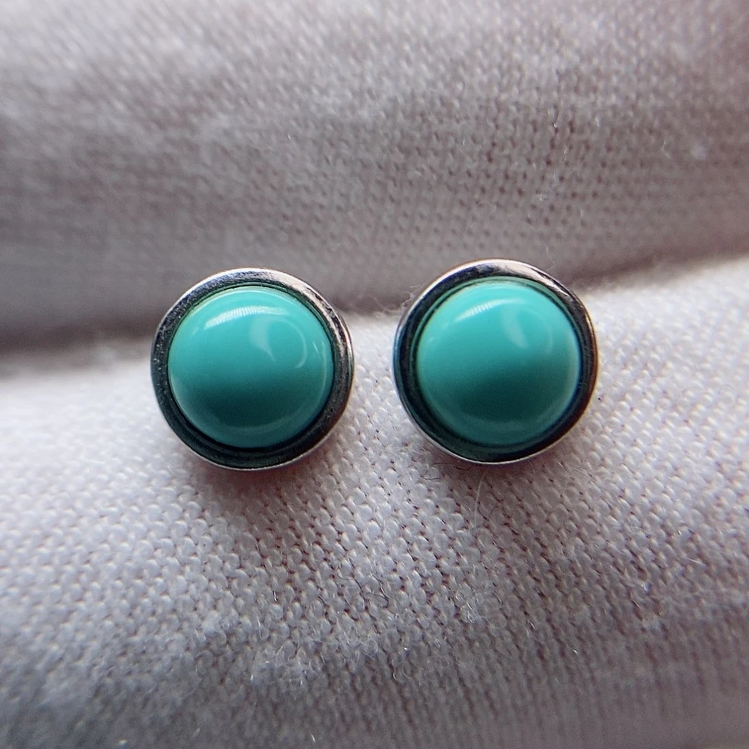 绿松石银S925镶嵌耳钉