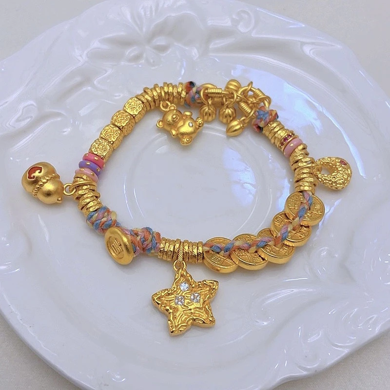 手链 1312-新中式五帝币硕果累累盘缠葫芦星星手链手工