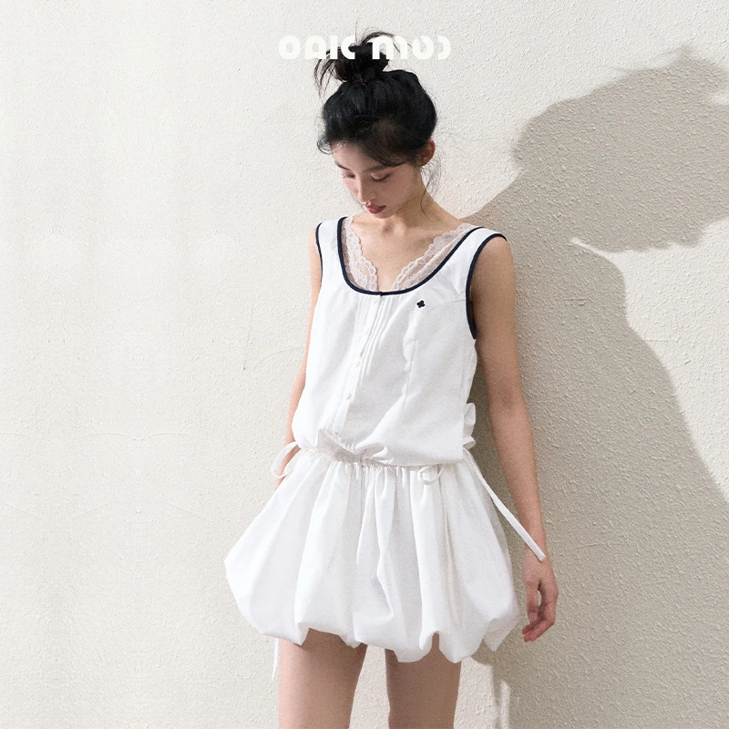 OAKMOO/ "少女的无序"无袖运动感简约花苞裙时髦知识分子风连衣裙