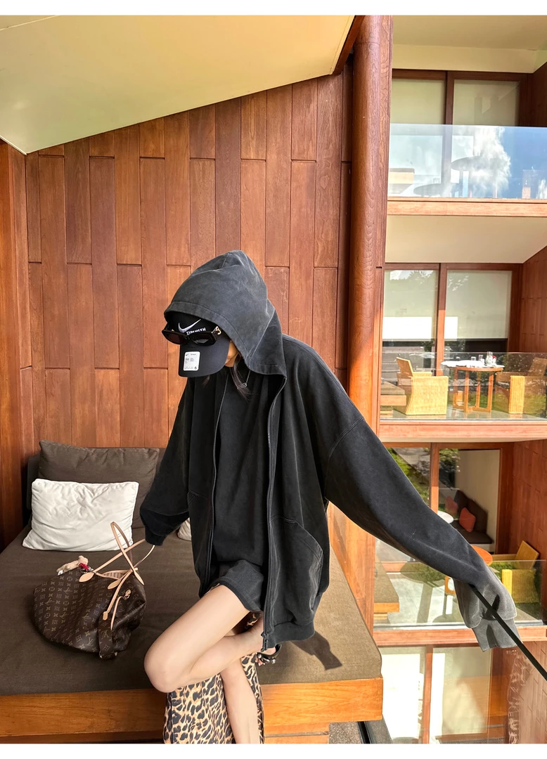 【0122stepll】水洗灰卫衣女美式针织连帽开衫套装KKXMCP247825/26