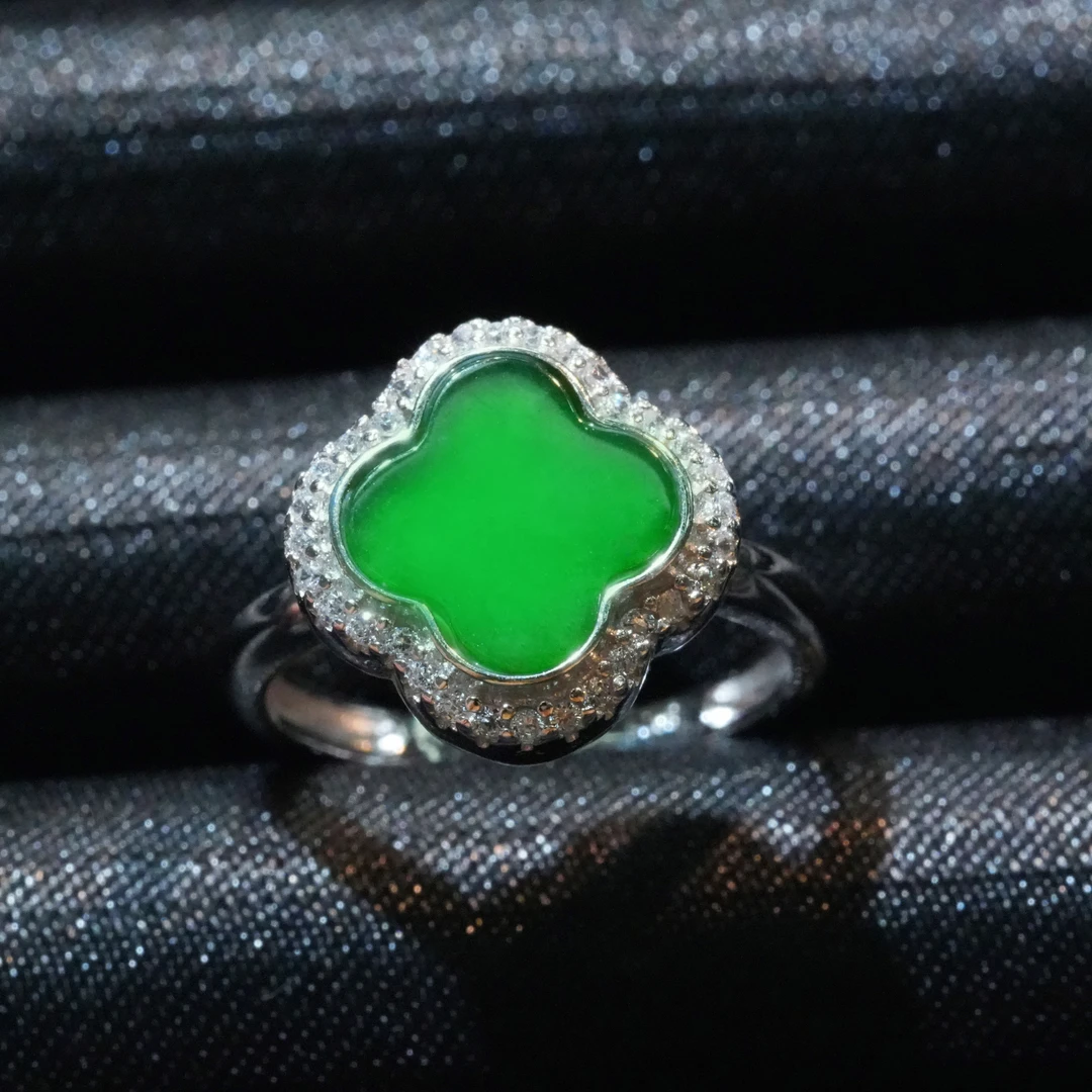 天然A货翡翠经典款幸运草戒指翡翠戒指(多样性发一件)开口戒轻奢