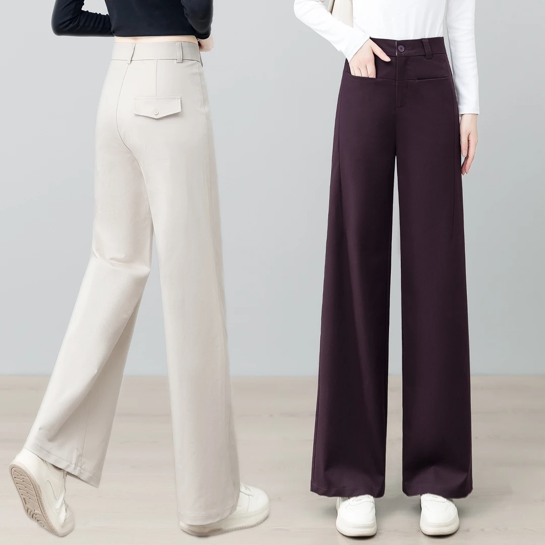 莱赛尔天丝棉直筒阔腿裤女宽松显瘦春秋新款高腰垂感西装休闲裤子